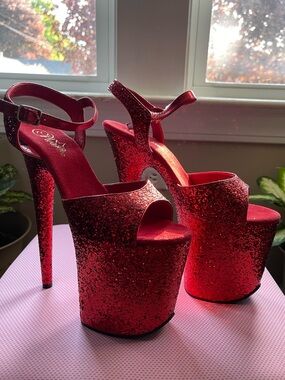 Pleaser Flamingo 809GP Red Glitter 8” Platform Heels
